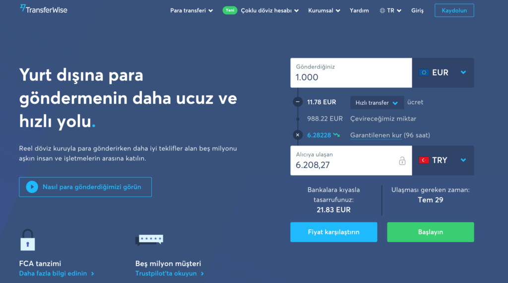 transferwise kur çevrimi