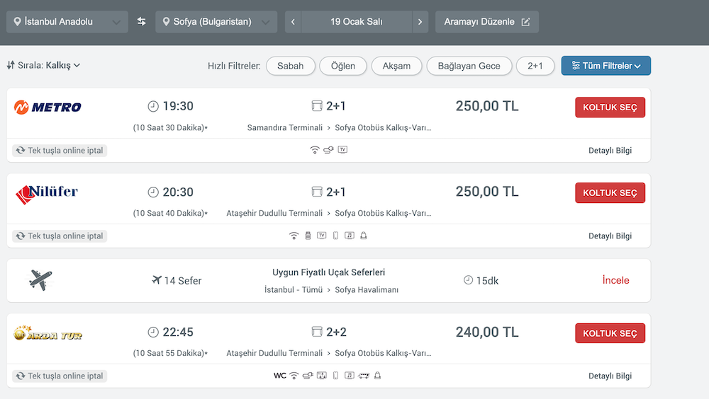 yurtdışında otobüs bileti fiyatları
