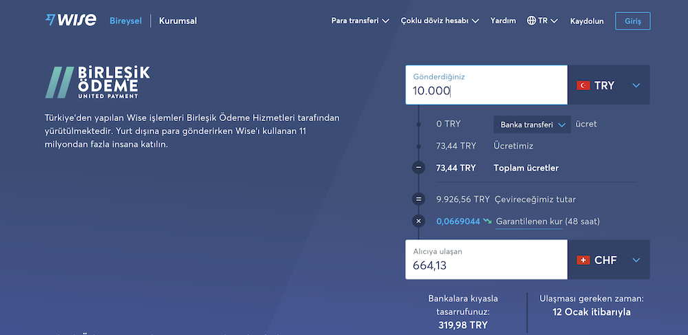 türkiyeden isviçreye para gönderme ücreti